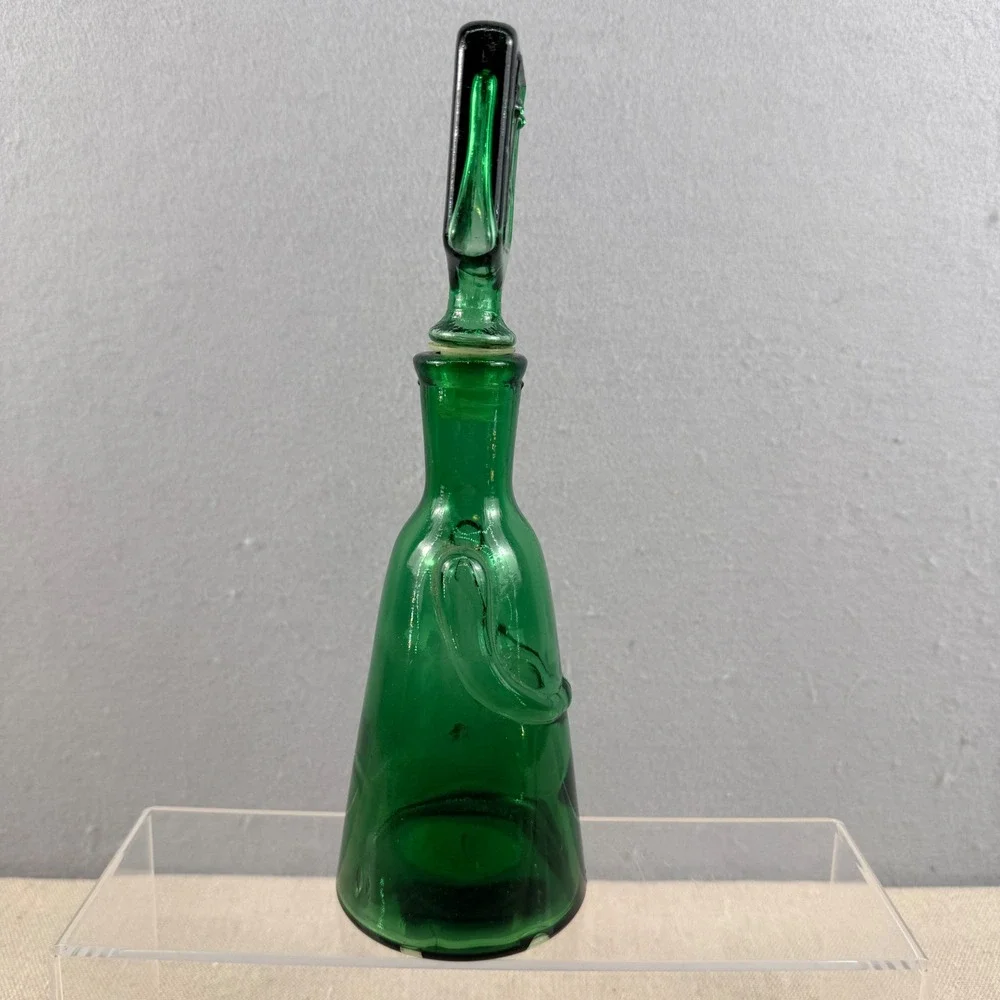 Erik Hoglund Boda Green Glass People Decanter Face Stopper Neiman Marcus 10.5